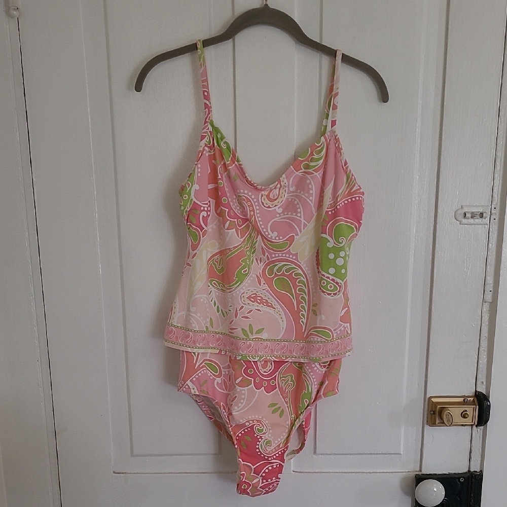 NWOT Jantzen Pink & Green Paisley Tankini Swimsuit